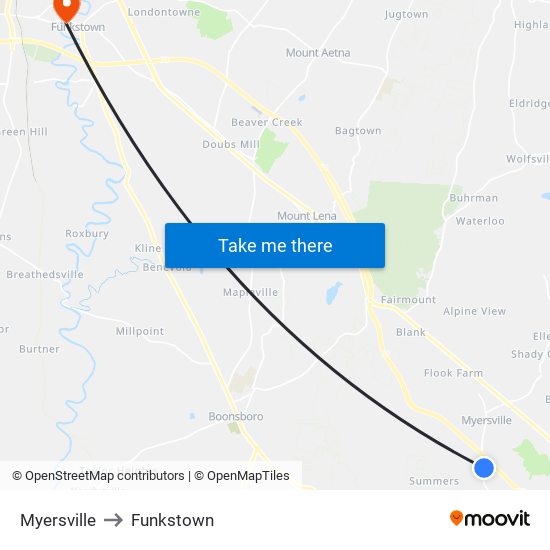 Myersville to Funkstown map