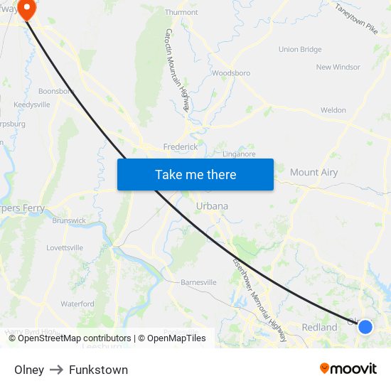 Olney to Funkstown map