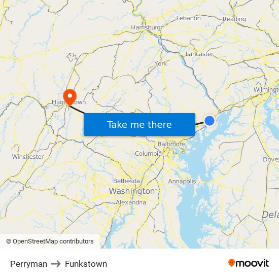 Perryman to Funkstown map