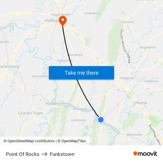 Point Of Rocks to Funkstown map