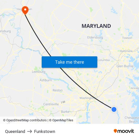 Queenland to Funkstown map