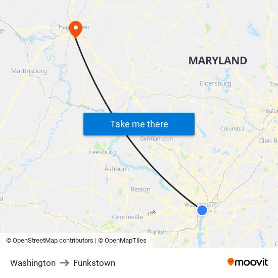 Washington to Funkstown map