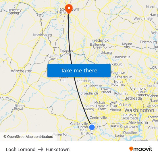 Loch Lomond to Funkstown map