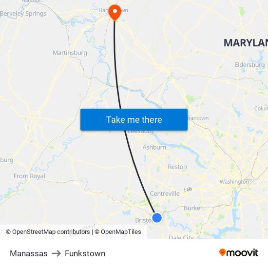 Manassas to Funkstown map