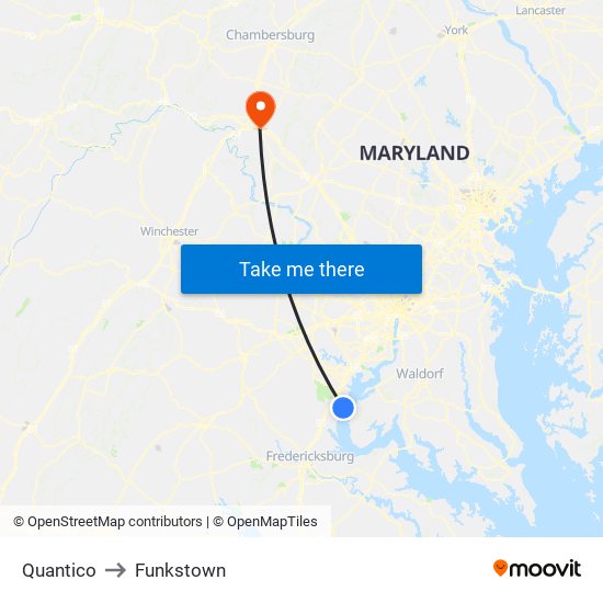 Quantico to Funkstown map