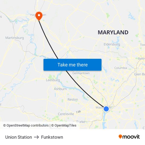 Union Station to Funkstown map