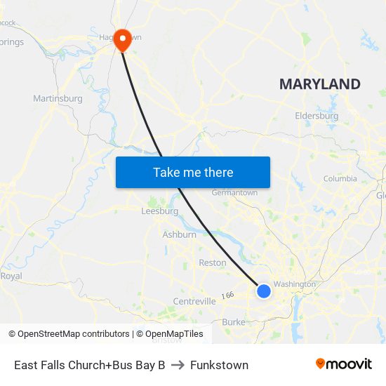 East Falls Church+Bay B to Funkstown map