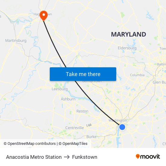 Anacostia Metro Station to Funkstown map