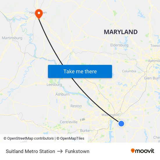 Suitland Metro Station to Funkstown map