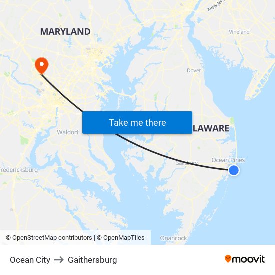 Ocean City to Gaithersburg map