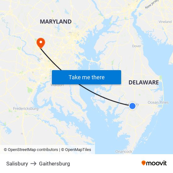 Salisbury to Gaithersburg map