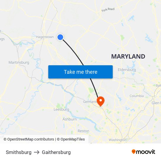 Smithsburg to Gaithersburg map