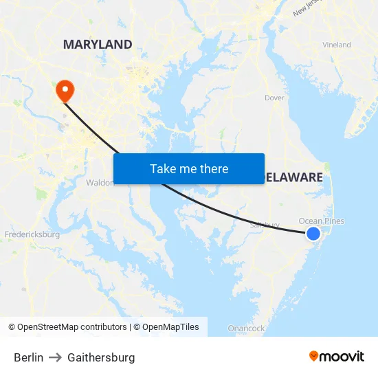 Berlin to Gaithersburg map