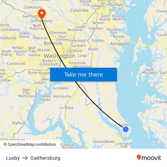 Lusby to Gaithersburg map