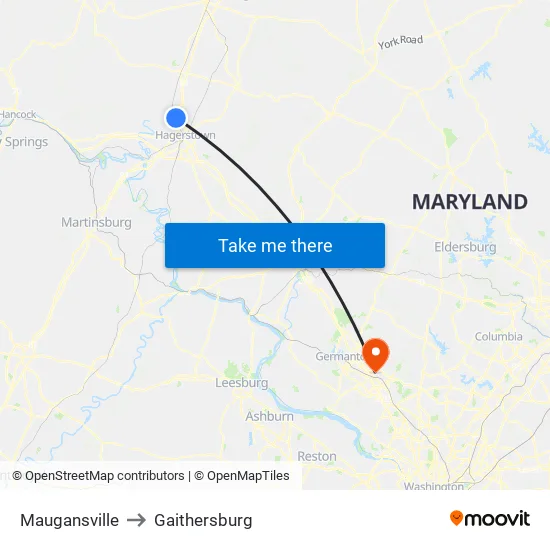 Maugansville to Gaithersburg map