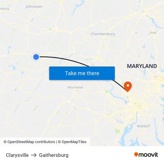 Clarysville to Gaithersburg map