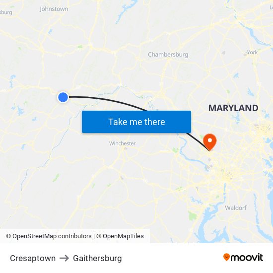 Cresaptown to Gaithersburg map