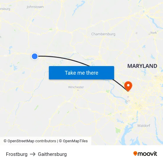 Frostburg to Gaithersburg map
