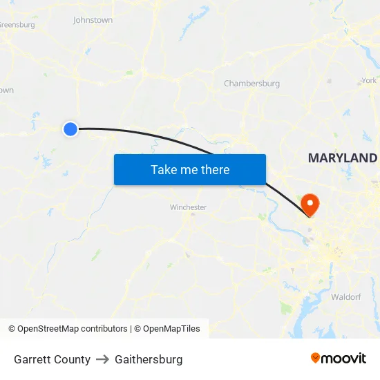 Garrett County to Gaithersburg map