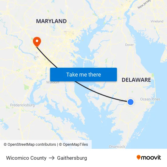 Wicomico County to Gaithersburg map