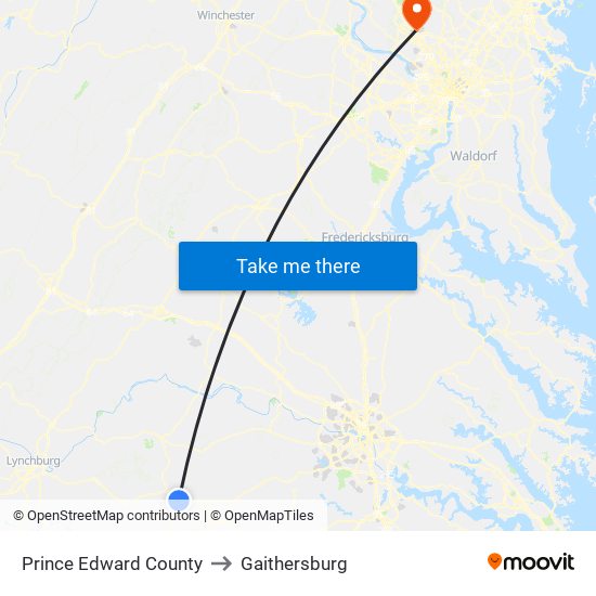 Prince Edward County to Gaithersburg map