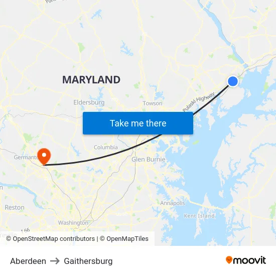 Aberdeen to Gaithersburg map