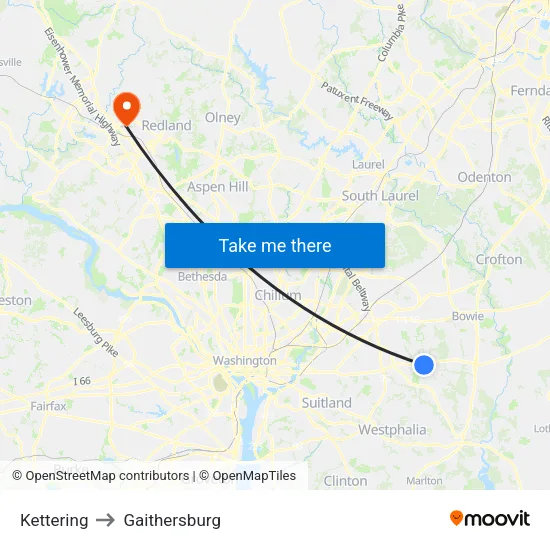 Kettering to Gaithersburg map