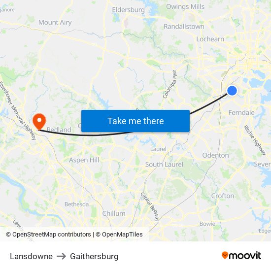 Lansdowne to Gaithersburg map