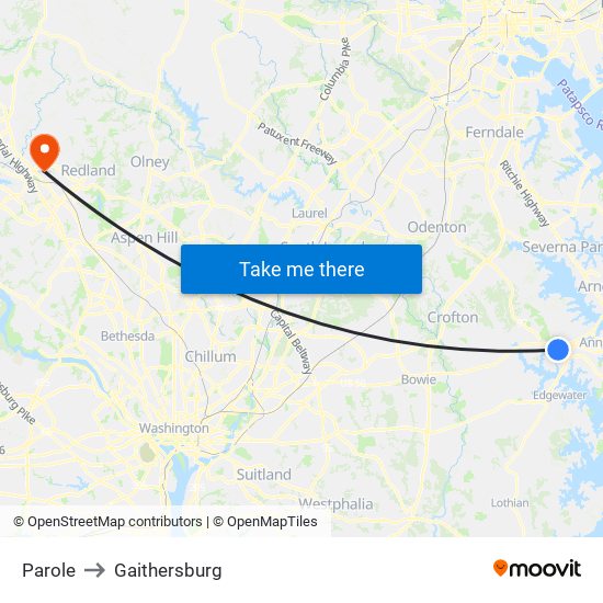 Parole to Gaithersburg map