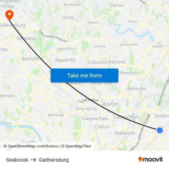 Seabrook to Gaithersburg map