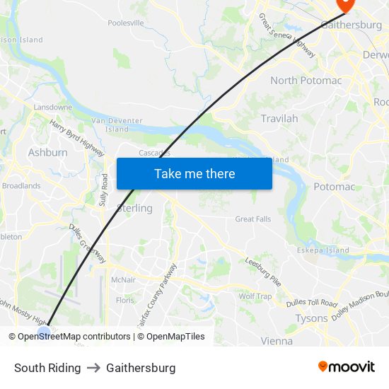 South Riding to Gaithersburg map