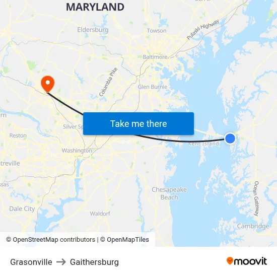Grasonville to Gaithersburg map