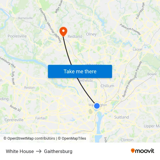 White House to Gaithersburg map