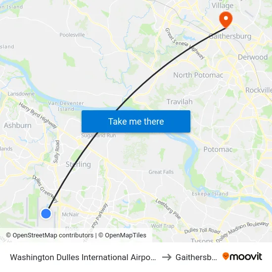 Washington Dulles International Airport (Iad) to Gaithersburg map