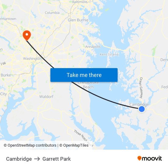 Cambridge to Garrett Park map