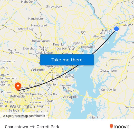 Charlestown to Garrett Park map