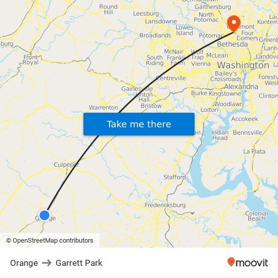 Orange to Garrett Park map