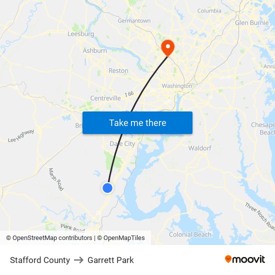 Stafford County to Garrett Park map