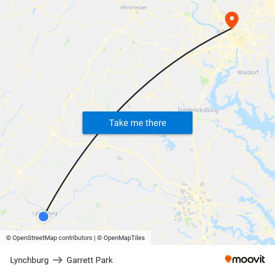 Lynchburg to Garrett Park map