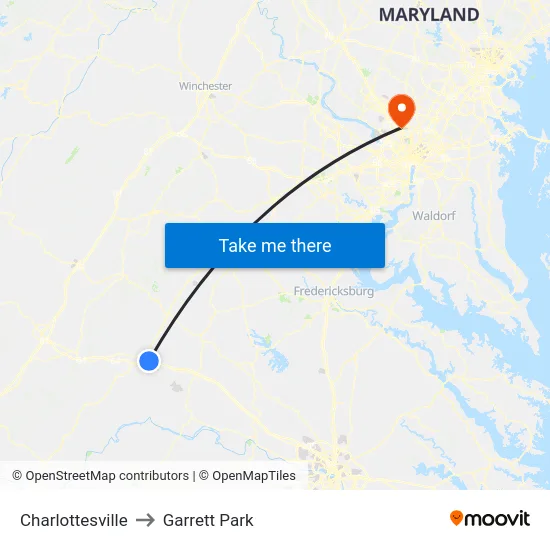 Charlottesville to Garrett Park map