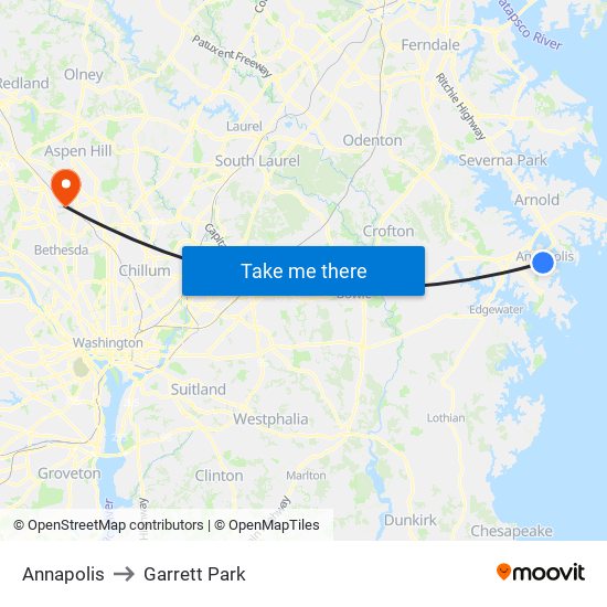 Annapolis to Garrett Park map