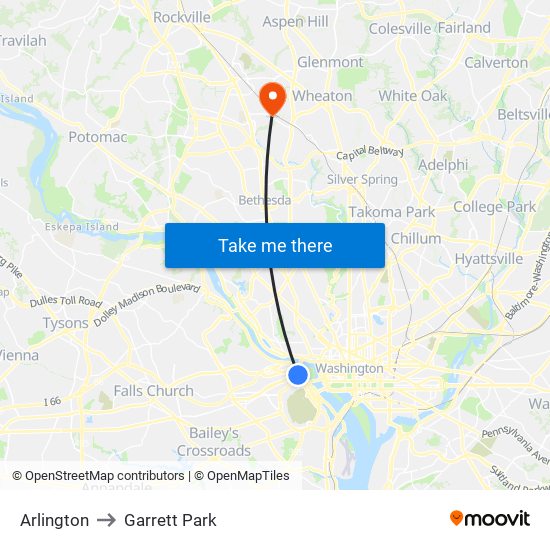 Arlington to Garrett Park map