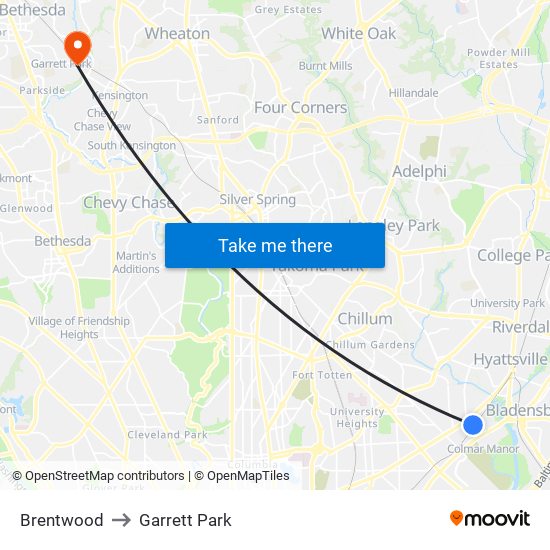 Brentwood to Garrett Park map