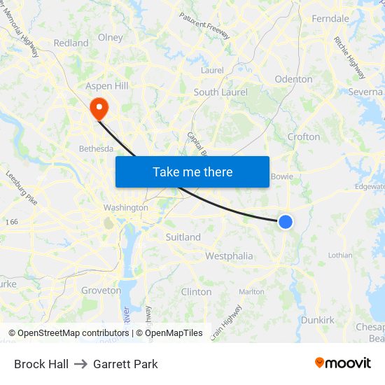 Brock Hall to Garrett Park map