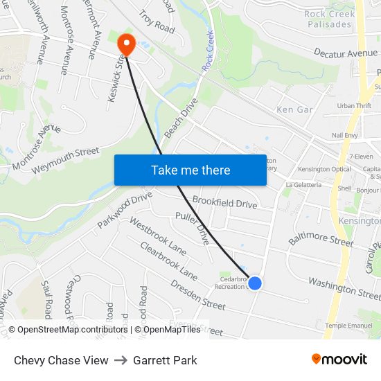 Chevy Chase View to Garrett Park map