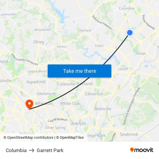 Columbia to Garrett Park map