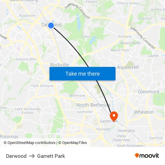 Derwood to Garrett Park map