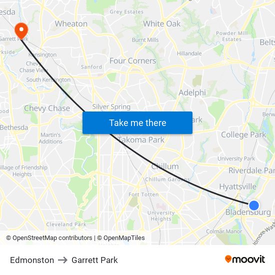 Edmonston to Garrett Park map