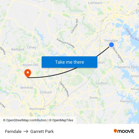 Ferndale to Garrett Park map