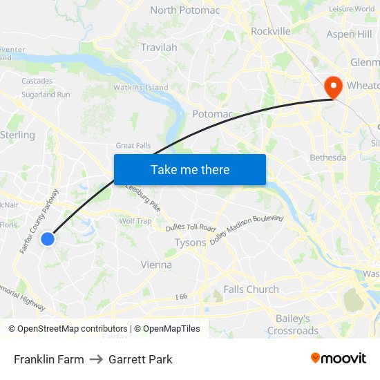 Franklin Farm to Garrett Park map